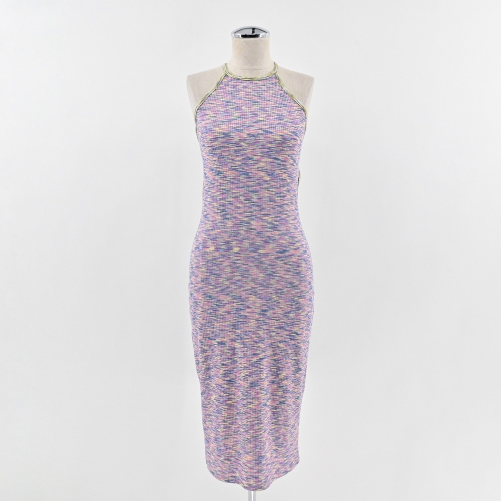 Lisa Says‎ Gah Julia Halter Midi Dress Size S Tie Back Bodycon Ribbed Multicolor